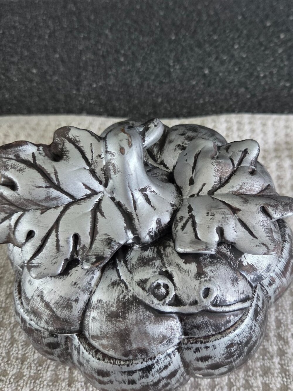 Seasons by Fitz and Floyd Ceramic Silver Pumpkin Candy Container with Lid 2001